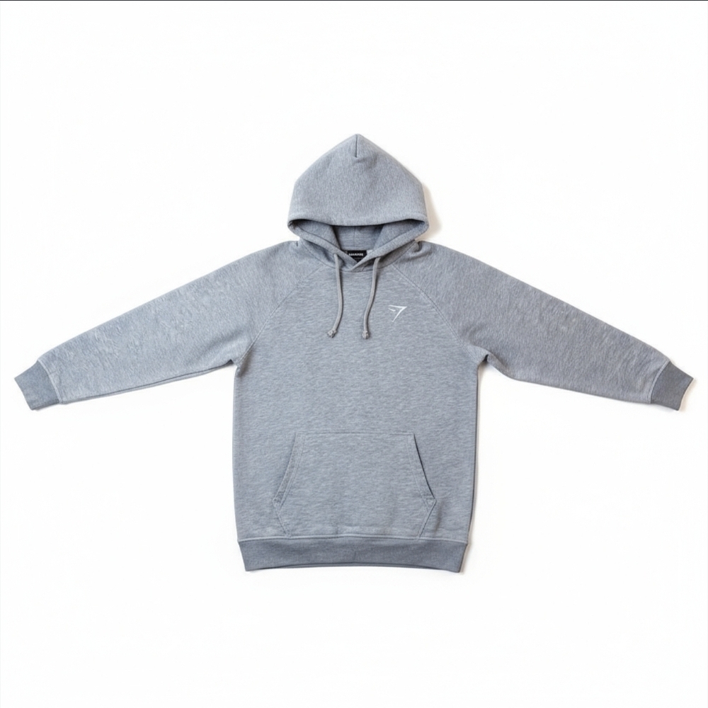 Gymshark Light Grey Core Fleece Pullover Hoodie - Logo Sweatshirt - Women's XS